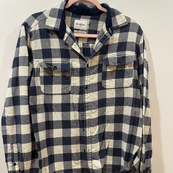 Goodfellow & Co Tops - Goodfellow & Co Standard Plaid Shirt Navy White Flanel Womens Size Large